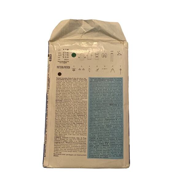 Sewing Pattern 6303 BUTTERICK CAPTAIN HOOK TINKER BELL WINGS ROBIN HOOD Sz 4-14 - Picture 3 of 4